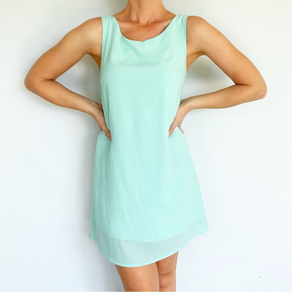 Tobi light blue backless layered chiffon sleeveless shift dress size medium